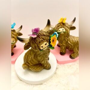 Highland Cow Spring Summer Figurine‎ Floral Tiered Tray Trio NEW
